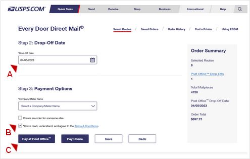 enter checkout information and select pay at post office